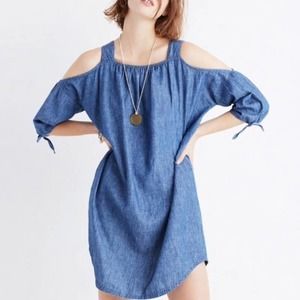 Madewell Denim Chambray Cold Shoulder Dress Blue